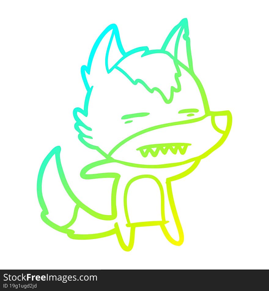 cold gradient line drawing cartoon wolf showing teeth