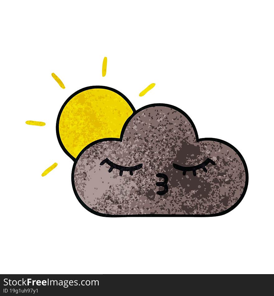 retro grunge texture cartoon storm cloud and sun