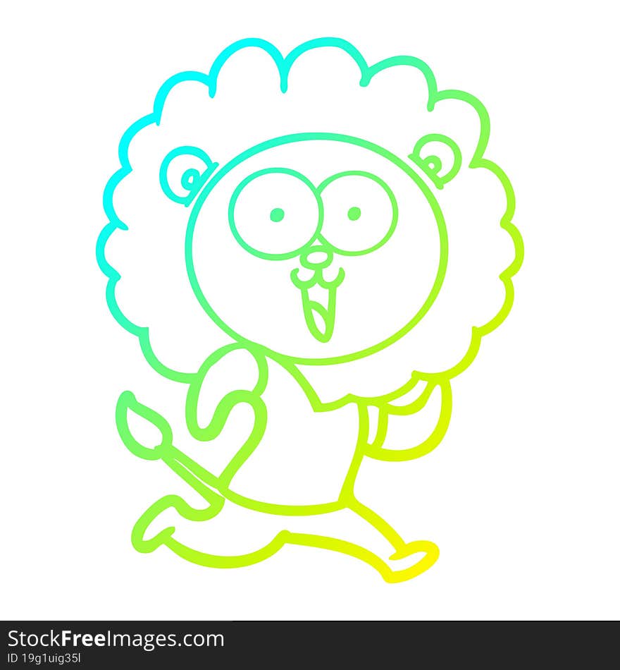 cold gradient line drawing happy cartoon lion