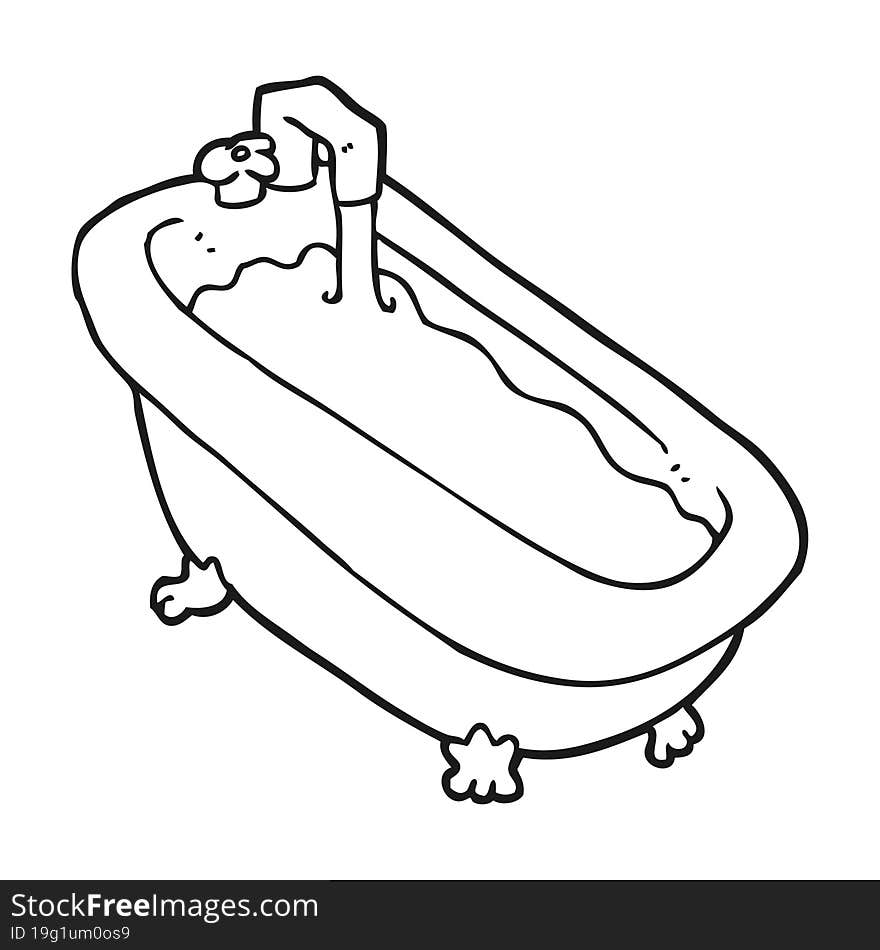 black and white cartoon bath full of water