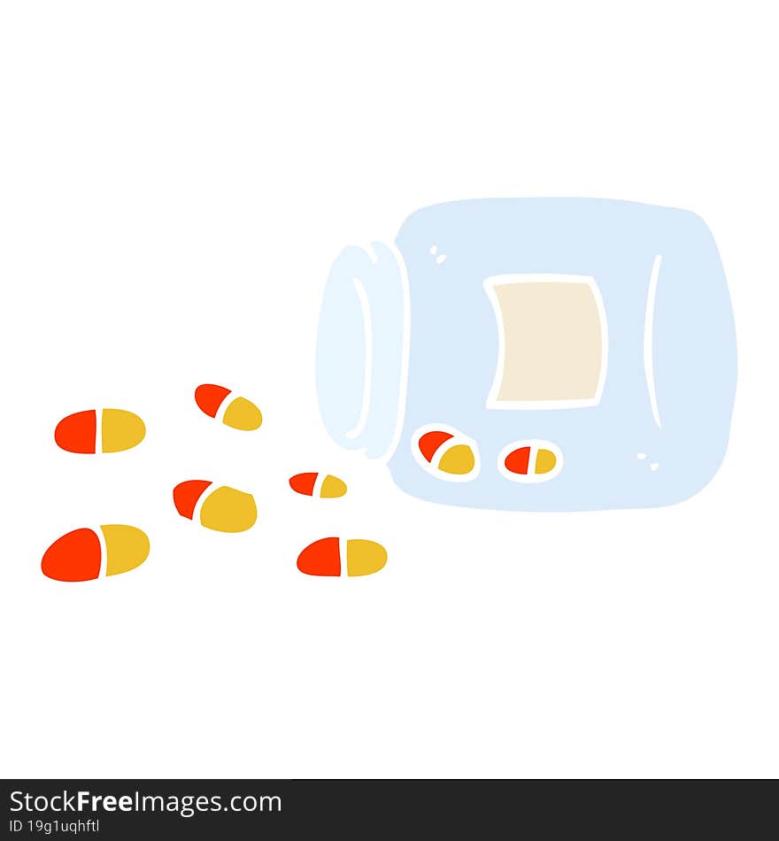 flat color illustration cartoon jar of pills