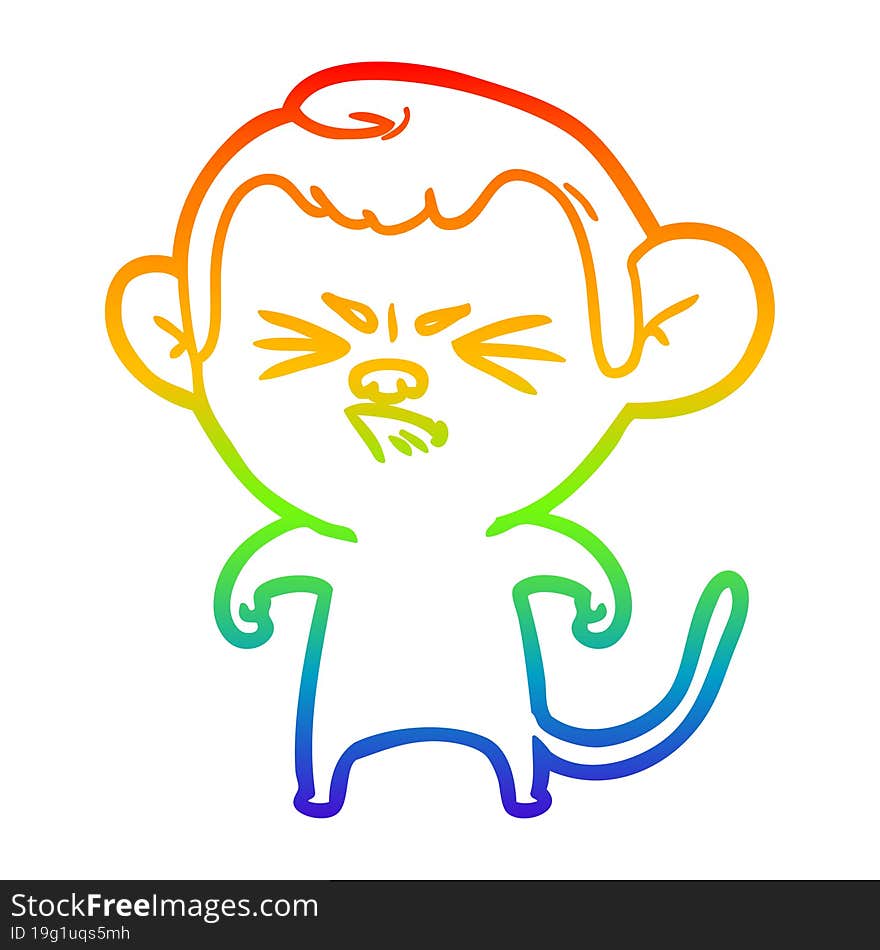 rainbow gradient line drawing cartoon annoyed monkey