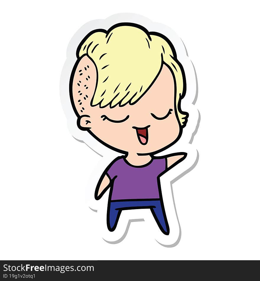 sticker of a happy cartoon girl