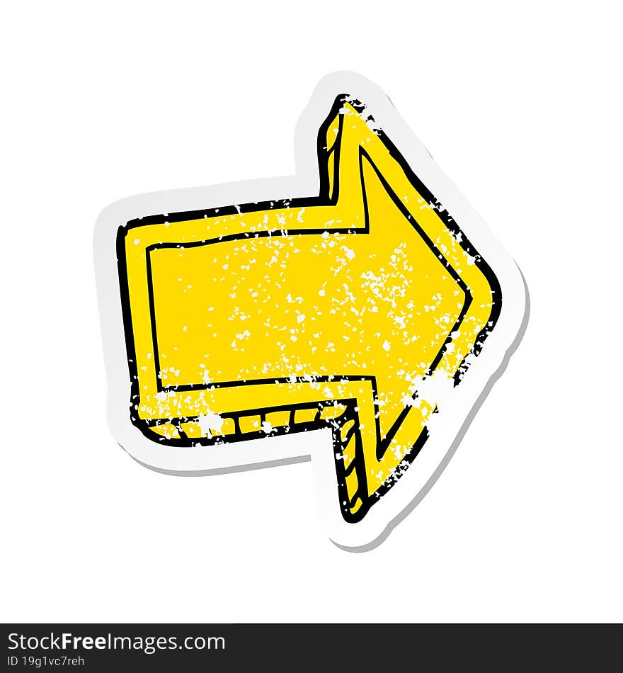 distressed sticker of a cartoon pointing arrow