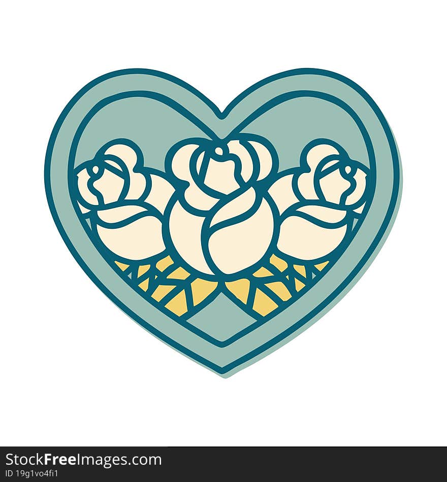 Tattoo Style Sticker Of A Heart And Flowers