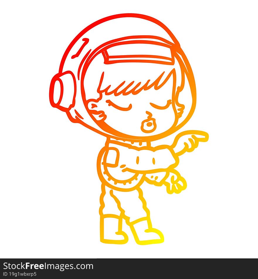 warm gradient line drawing cartoon pretty astronaut girl pointing