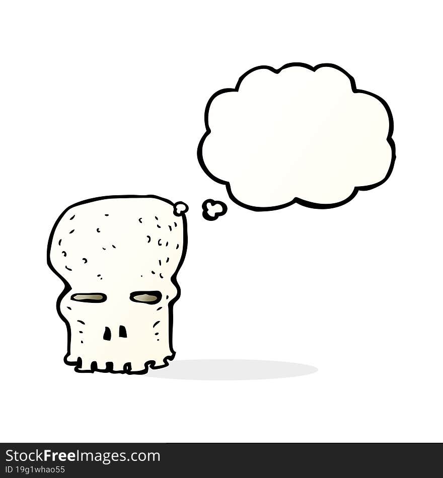 cartoon spooky skull with thought bubble