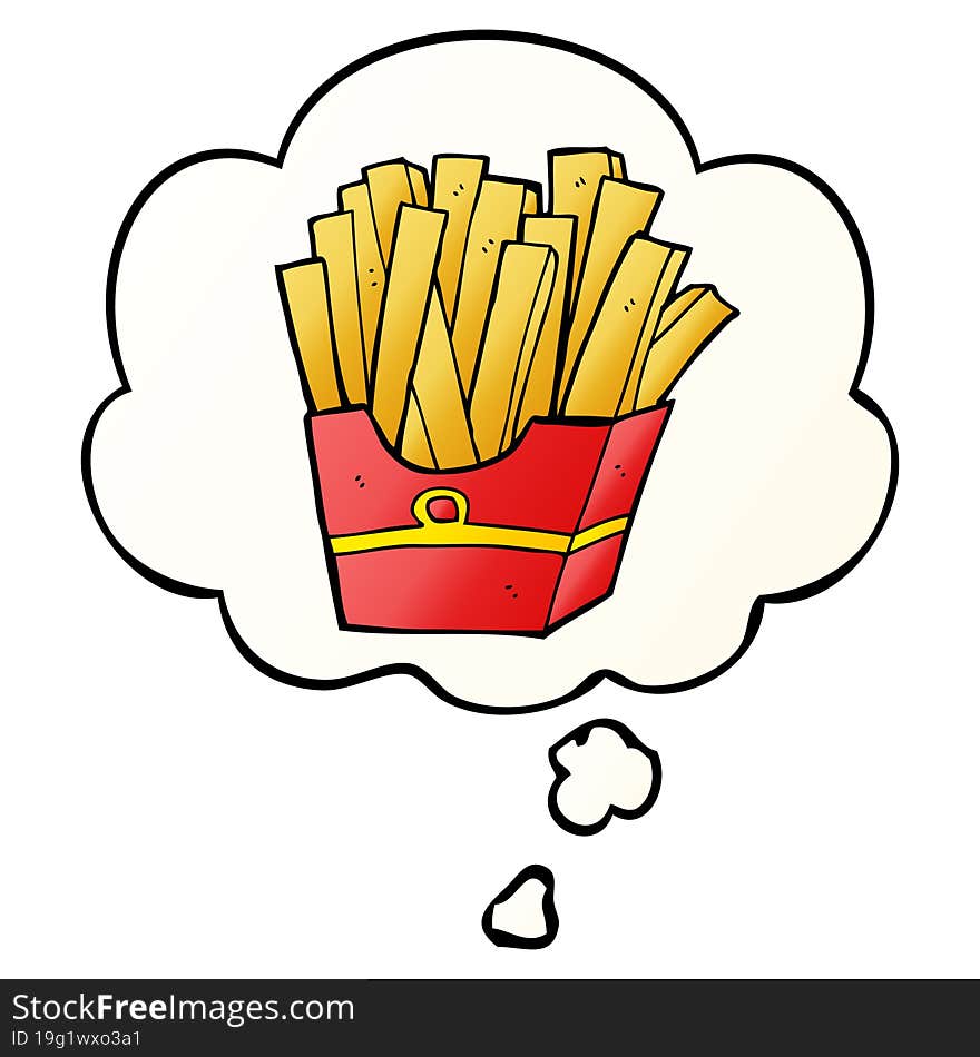 cartoon fries and thought bubble in smooth gradient style