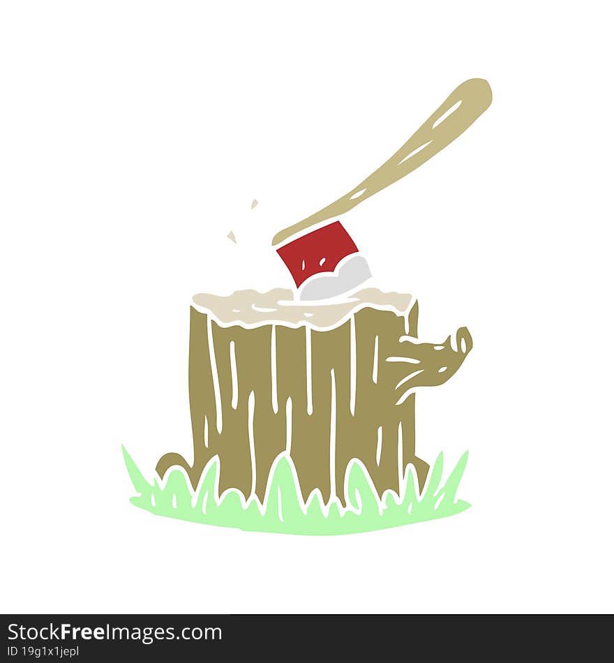 flat color style cartoon axe stuck in tree stump