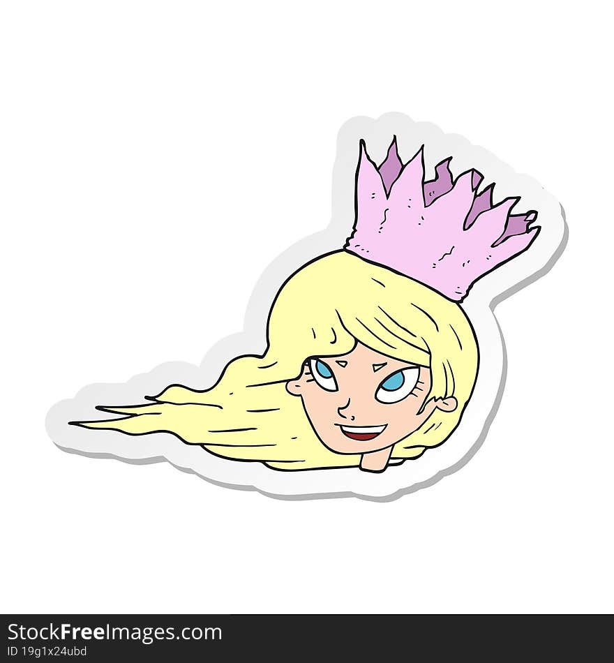 Sticker Of A Cartoon Woman With Blowing Hair