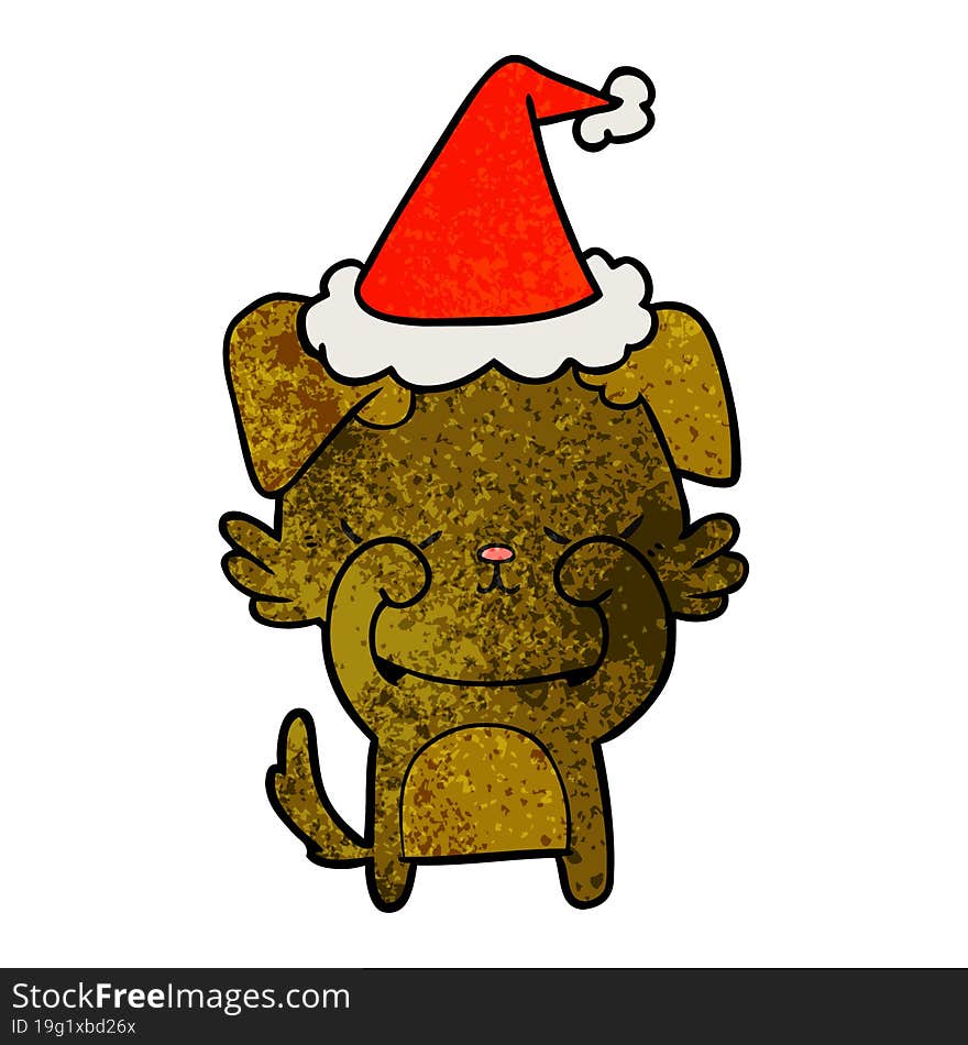 Cute Textured Cartoon Of A Dog Wearing Santa Hat