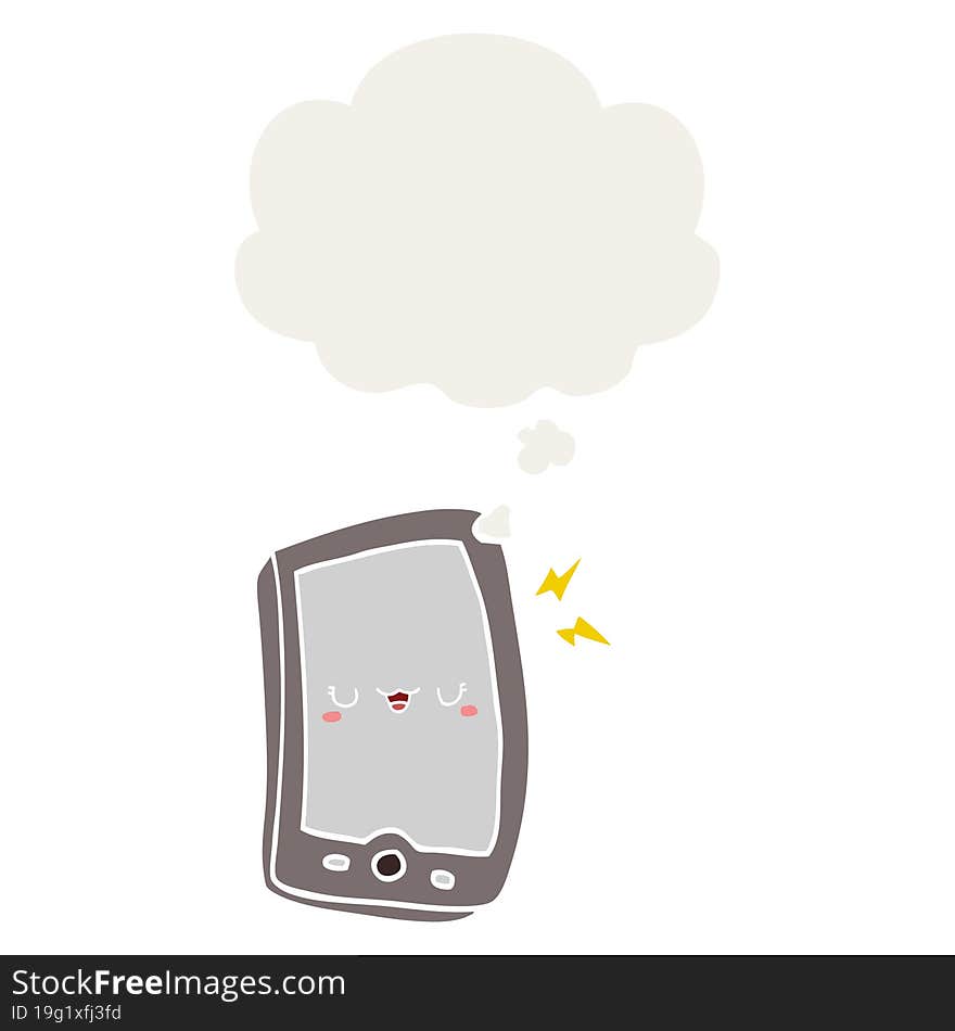 Cute Cartoon Mobile Phone And Thought Bubble In Retro Style