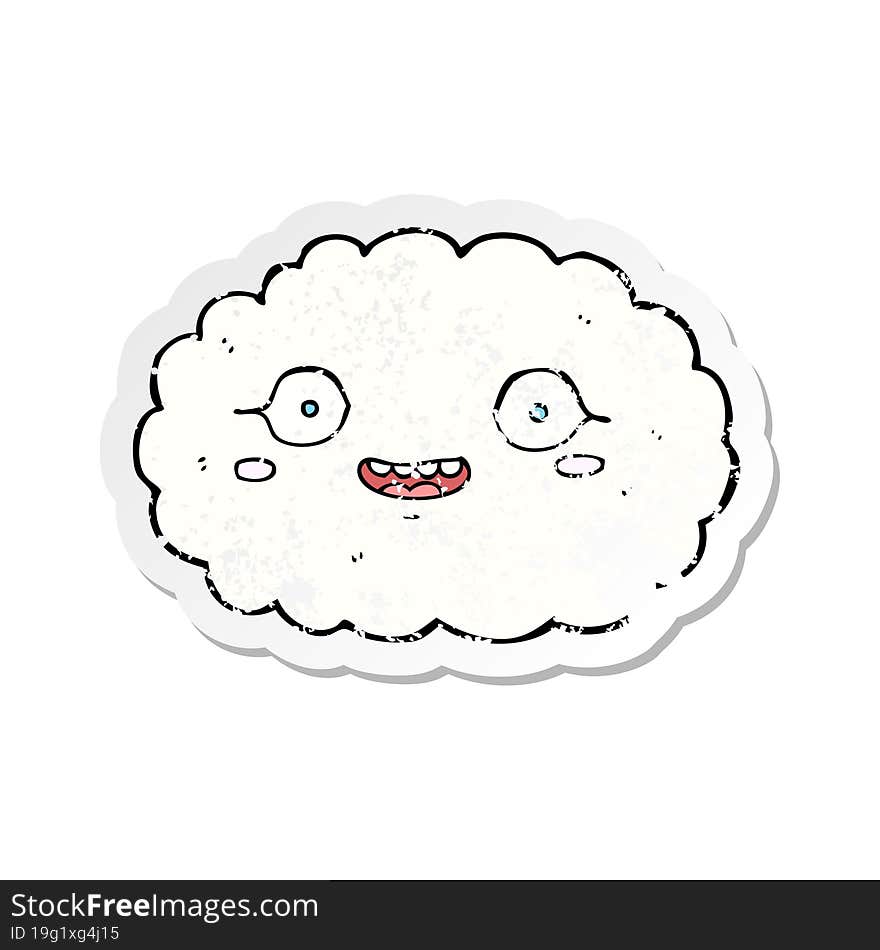 retro distressed sticker of a happy cartoon cloud