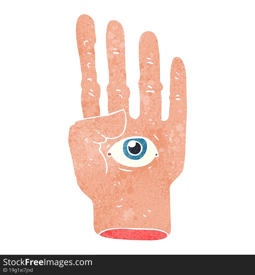 retro cartoon spooky hand with eyeball