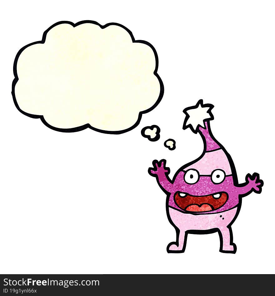 Cartoon Funny Creature With Thought Bubble