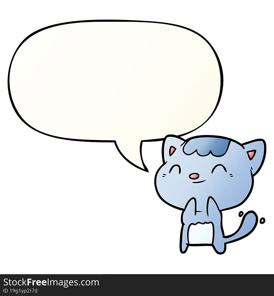 cute cartoon happy little cat and speech bubble in smooth gradient style