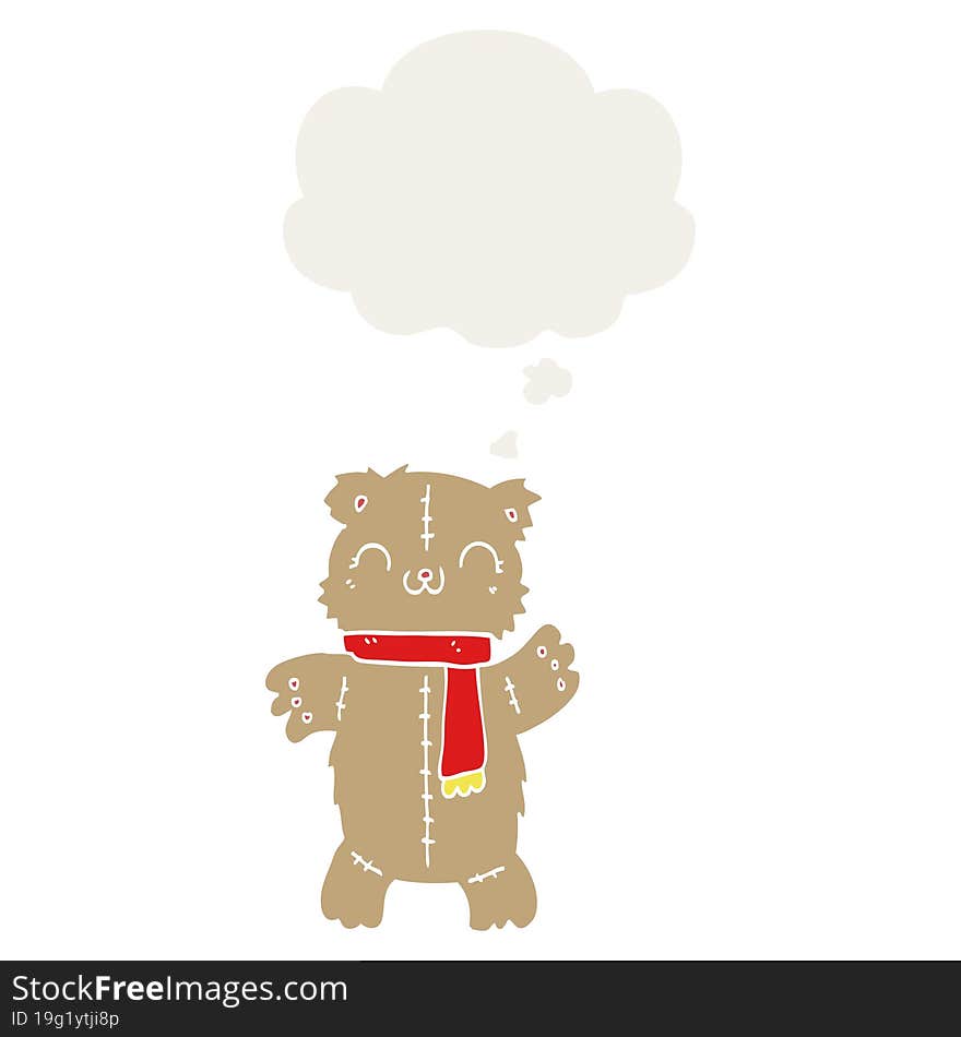 cartoon teddy bear with thought bubble in retro style