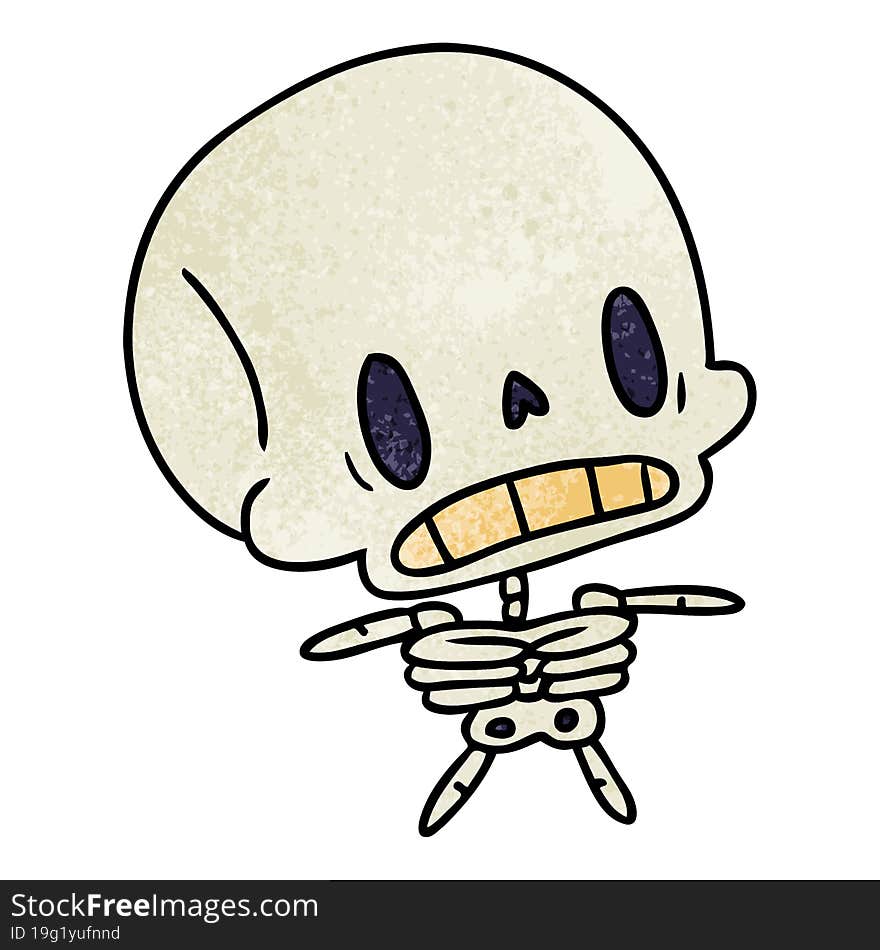 textured cartoon illustration kawaii cute dead skeleton. textured cartoon illustration kawaii cute dead skeleton