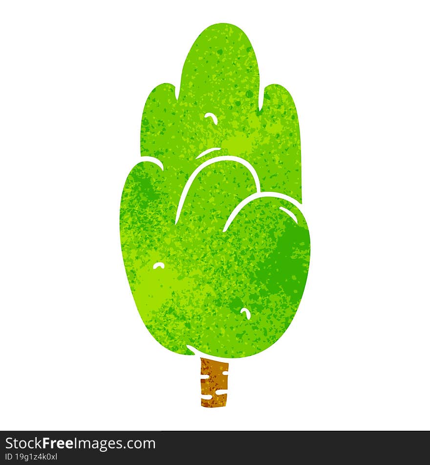 hand drawn retro cartoon doodle single green tree