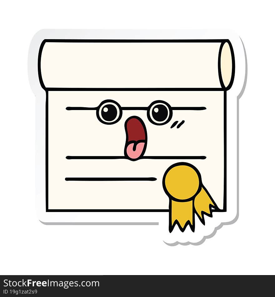 sticker of a cute cartoon certificate