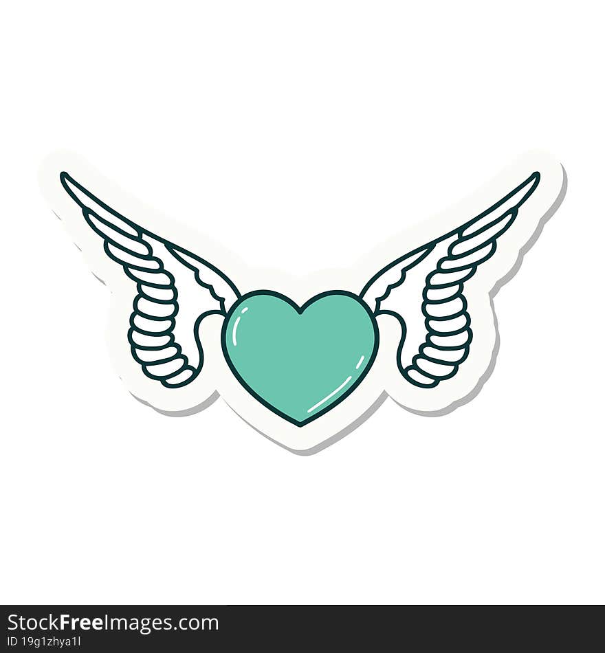 sticker of tattoo in traditional style of a heart with wings. sticker of tattoo in traditional style of a heart with wings