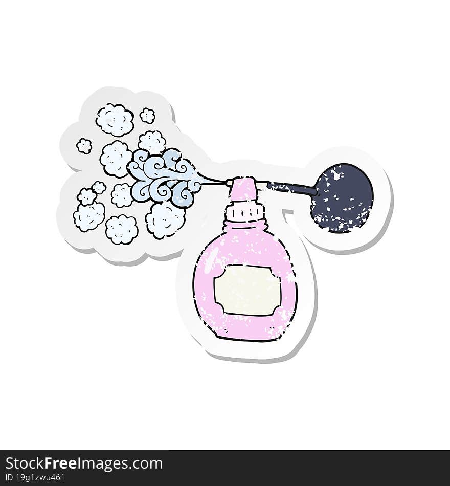 retro distressed sticker of a cartoon perfume bottle