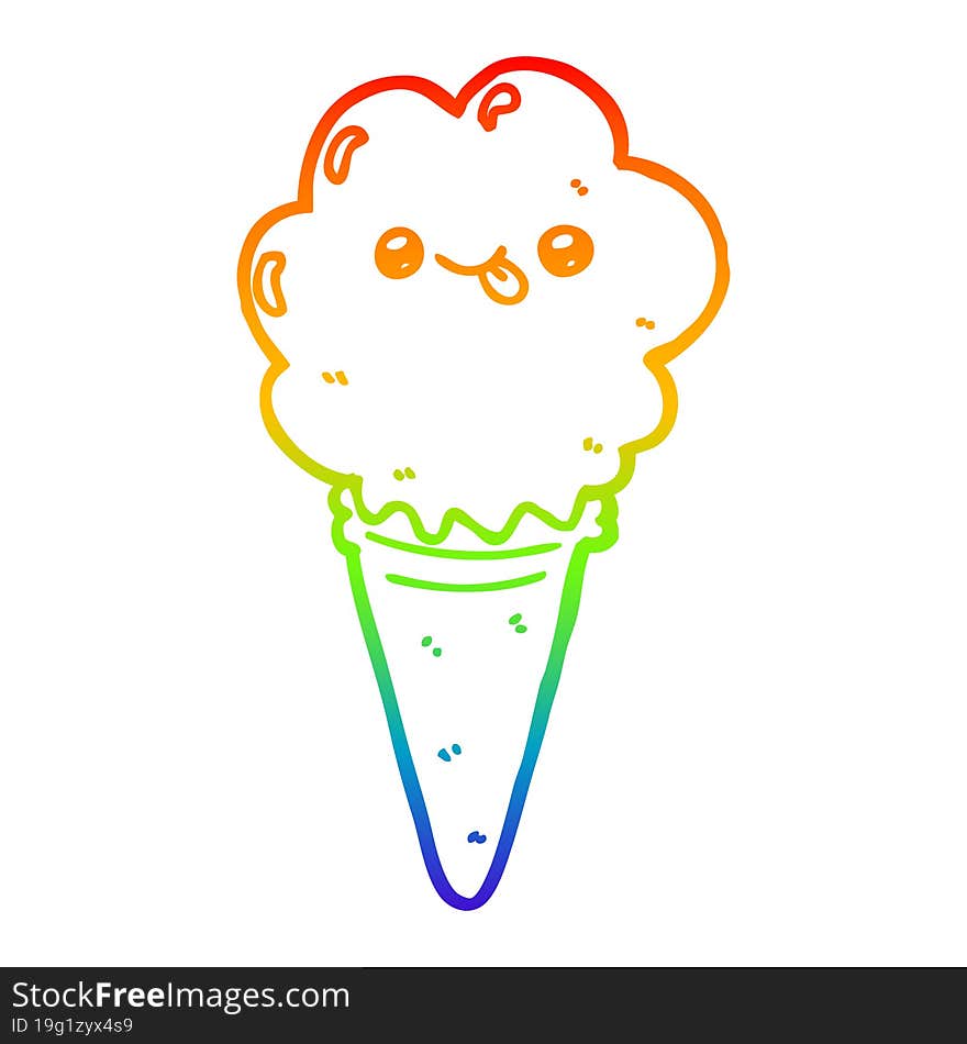 rainbow gradient line drawing cartoon ice cream