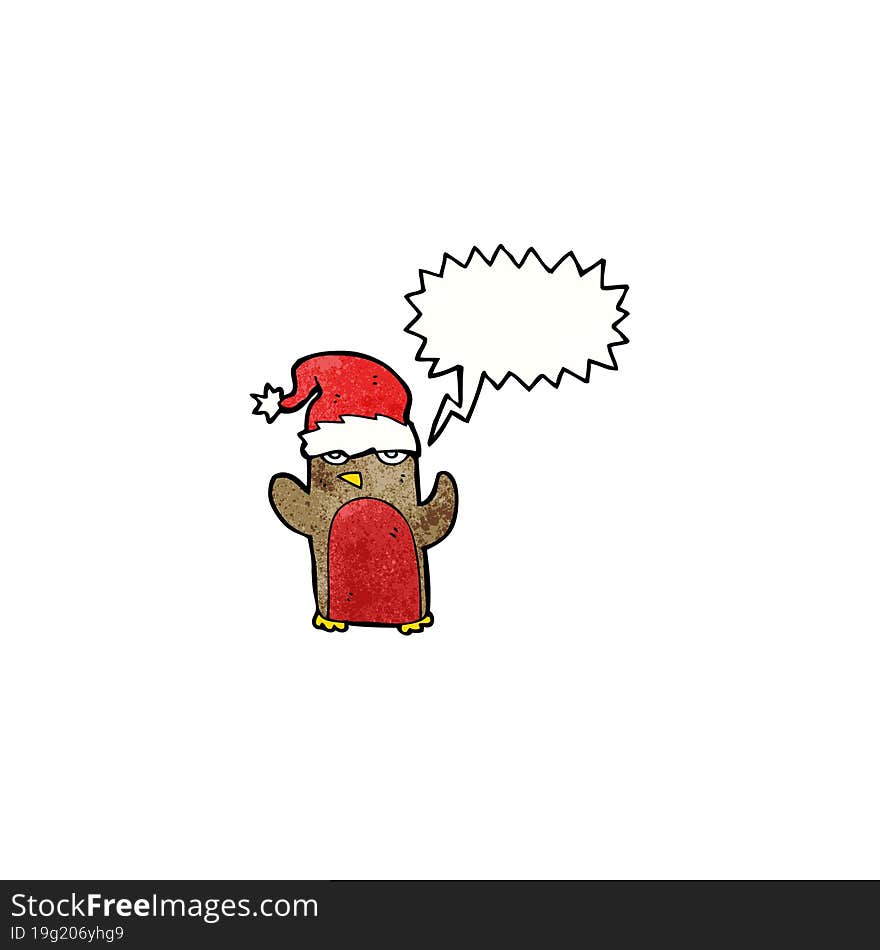 cartoon robin in santa hat