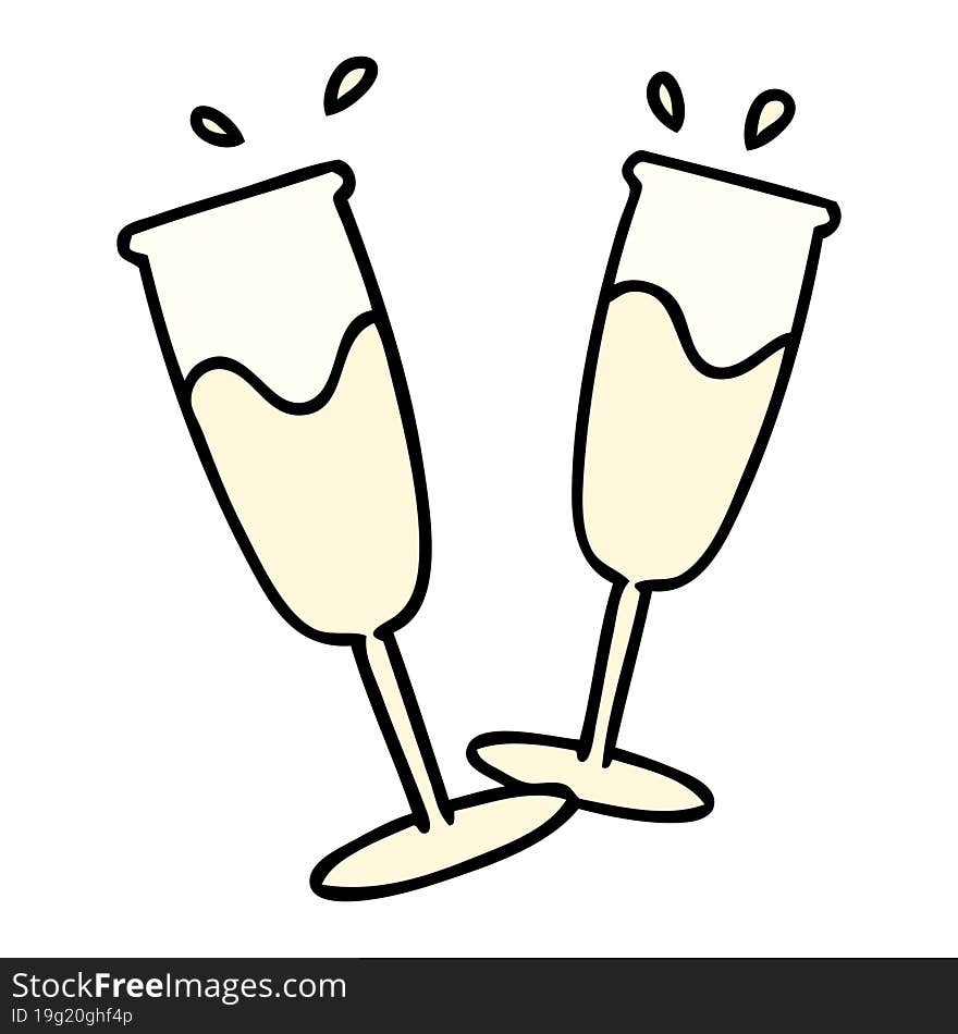 cartoon of two champagne glasses raising a toast. cartoon of two champagne glasses raising a toast