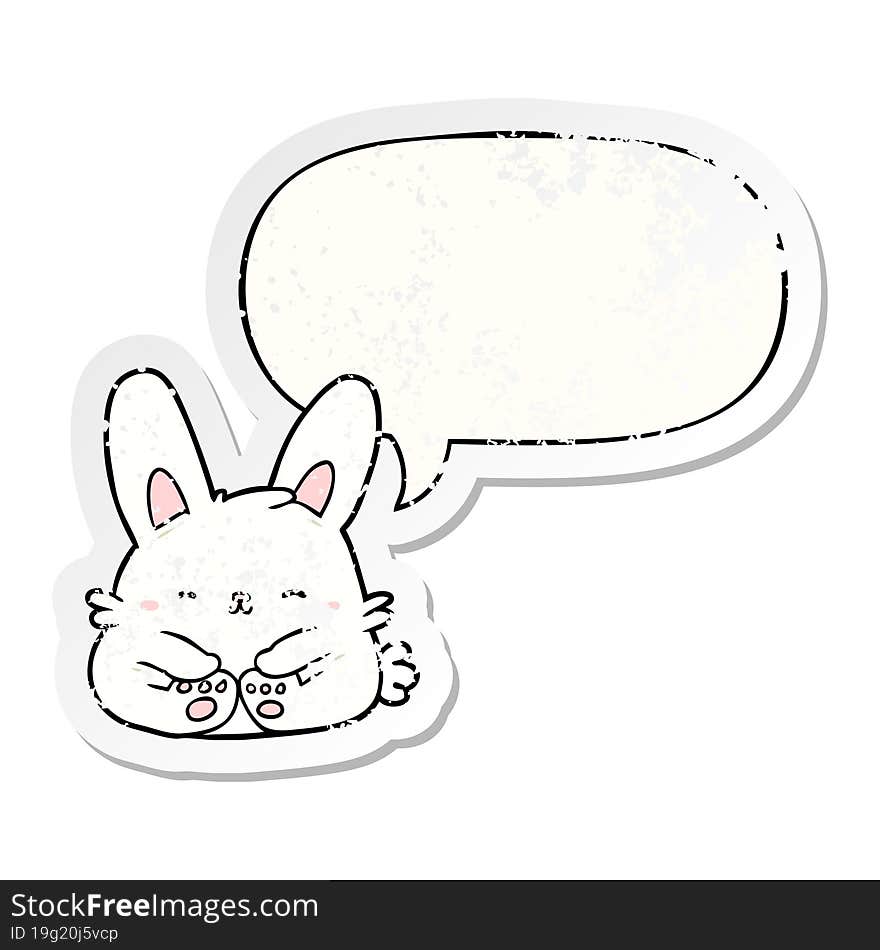 Cute Cartoon Bunny Rabbit And Speech Bubble Distressed Sticker