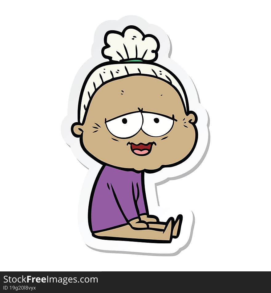 sticker of a cartoon happy old lady