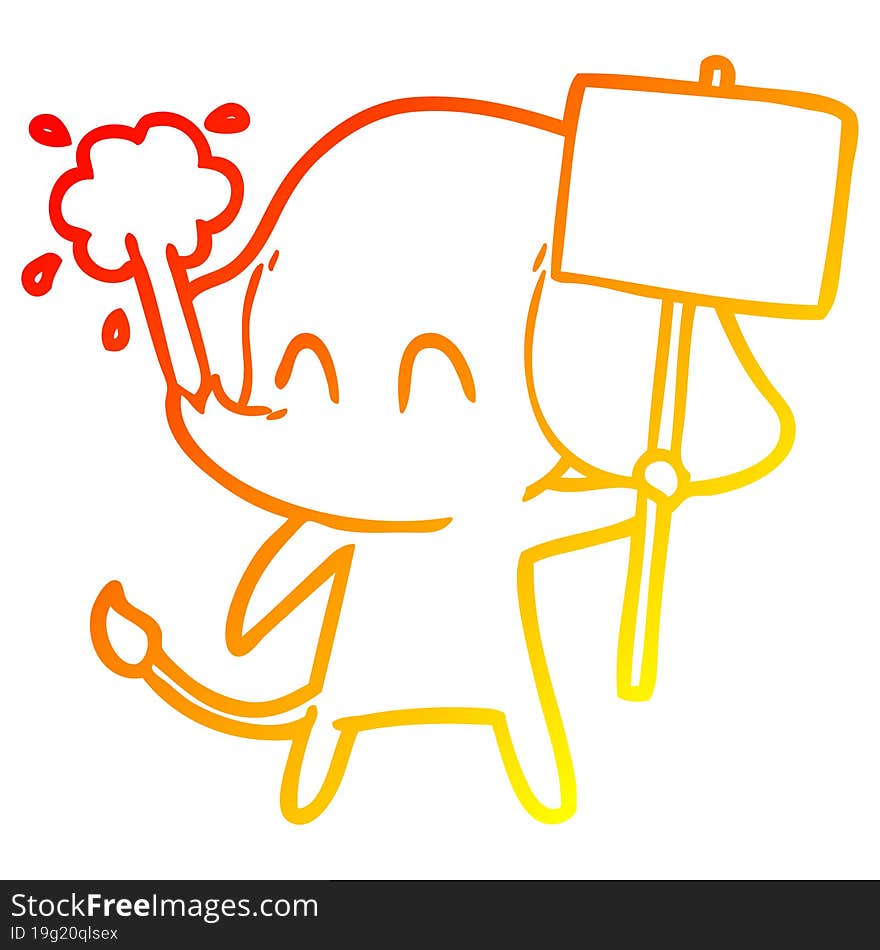 warm gradient line drawing cute cartoon elephant spouting water