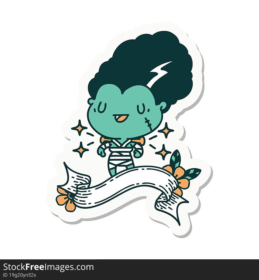 sticker of tattoo style undead zombie bride character