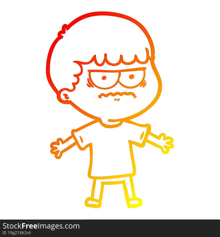 warm gradient line drawing of a cartoon angry man