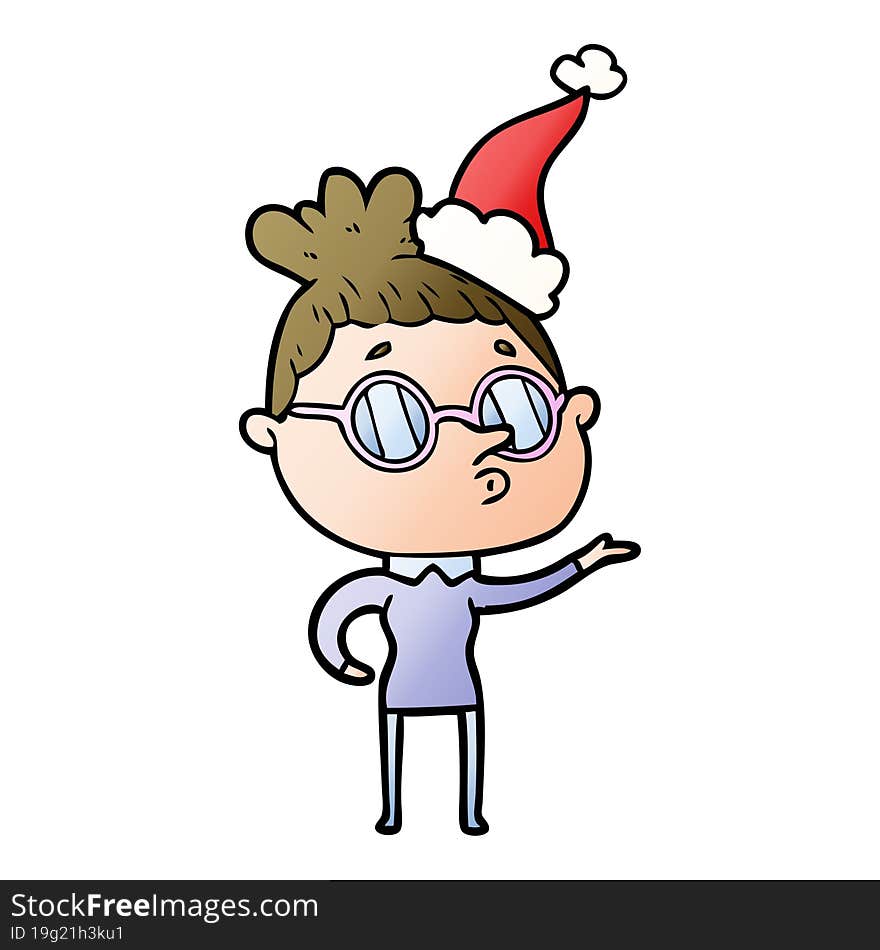 Gradient Cartoon Of A Woman Wearing Glasses Wearing Santa Hat