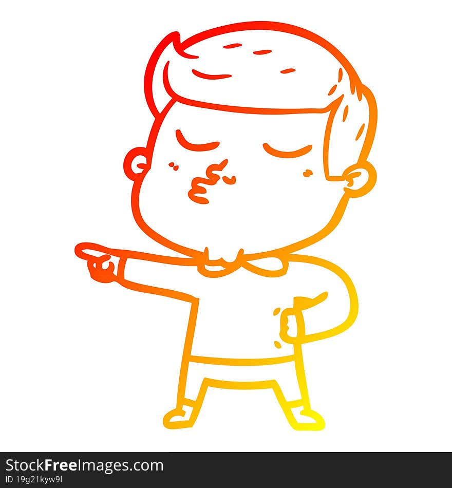 warm gradient line drawing of a cartoon model guy pouting