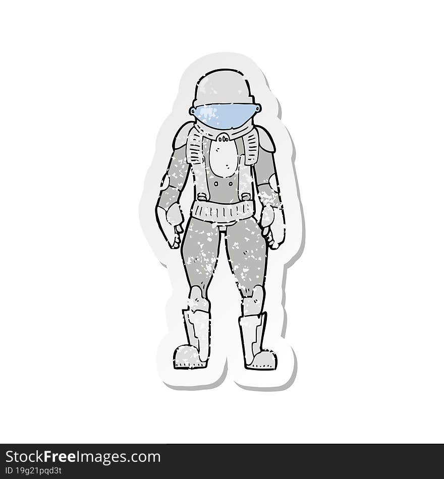 Retro Distressed Sticker Of A Cartoon Astronaut