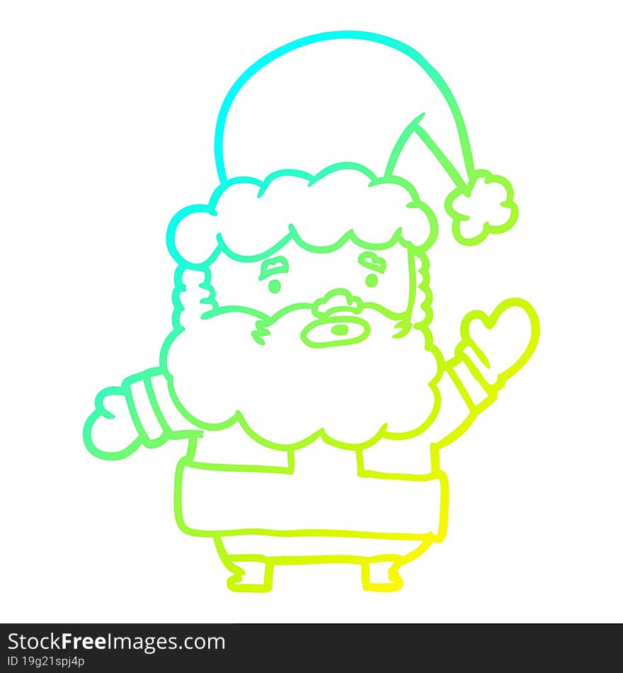 cold gradient line drawing santa claus waving