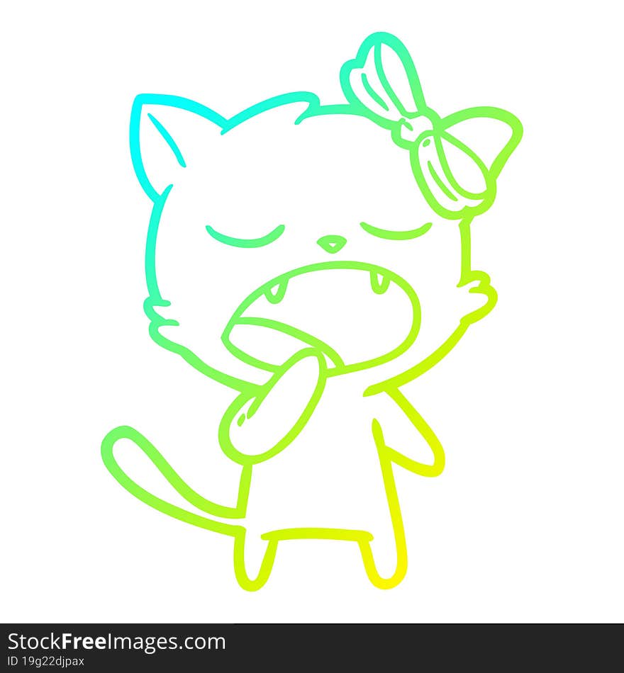 Cold Gradient Line Drawing Cartoon Yawning Cat