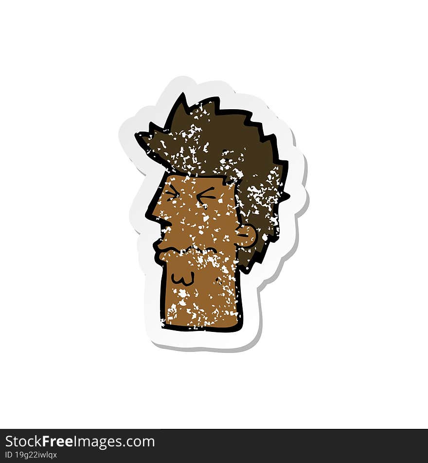 retro distressed sticker of a cartoon stressed out face