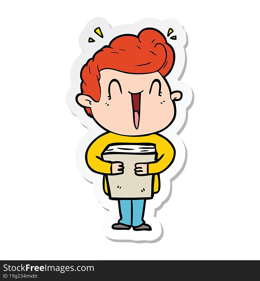 sticker of a cartoon excited man