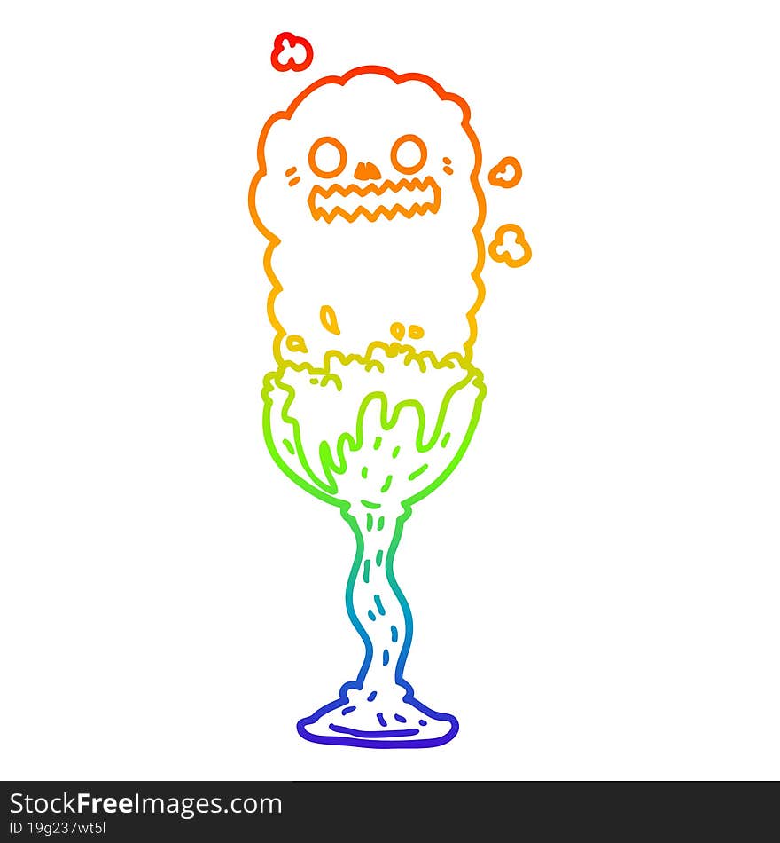 rainbow gradient line drawing of a cartoon spooky halloween potion cup