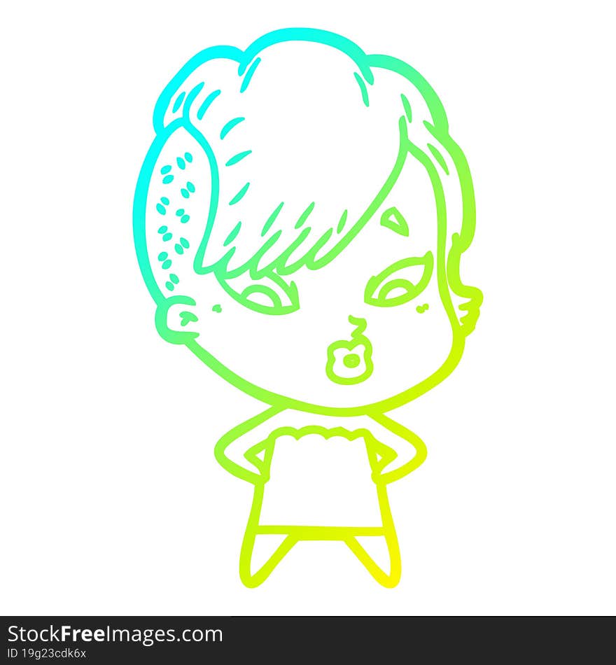 cold gradient line drawing cartoon surprised girl