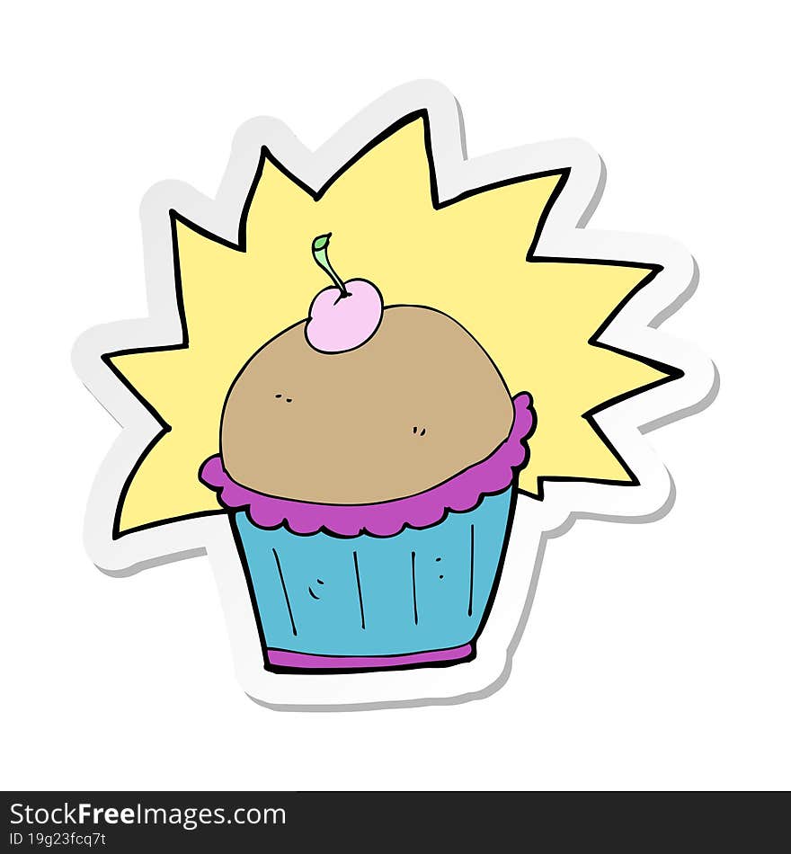 Sticker Of A Cartoon Cupcake