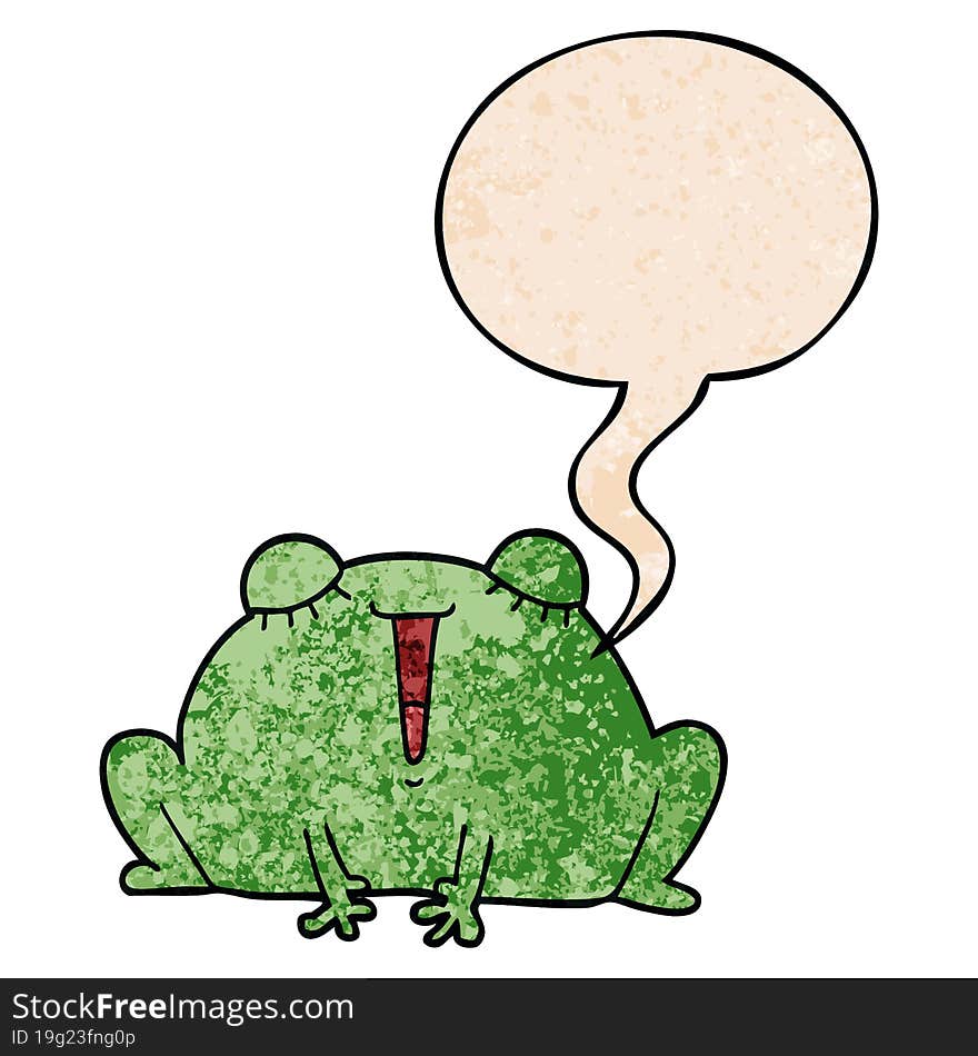 cute cartoon frog with speech bubble in retro texture style