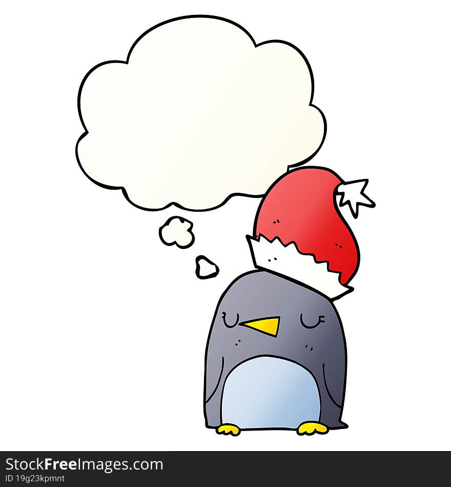 cute christmas penguin and thought bubble in smooth gradient style