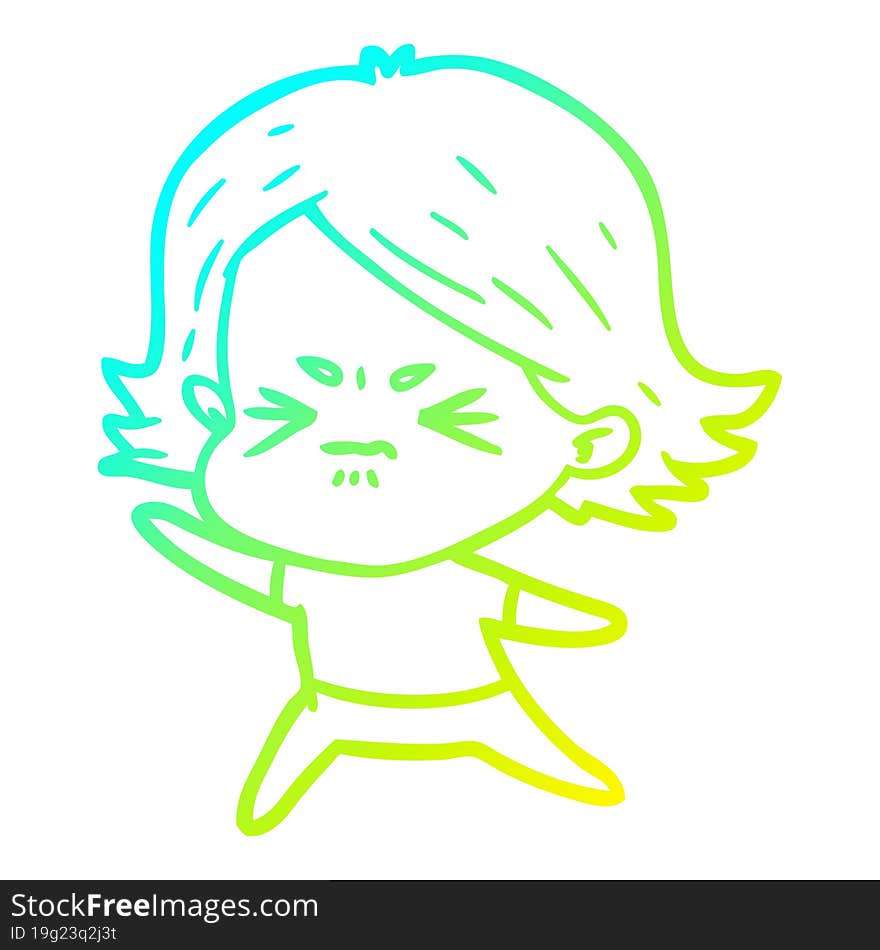 cold gradient line drawing of a cartoon angry girl