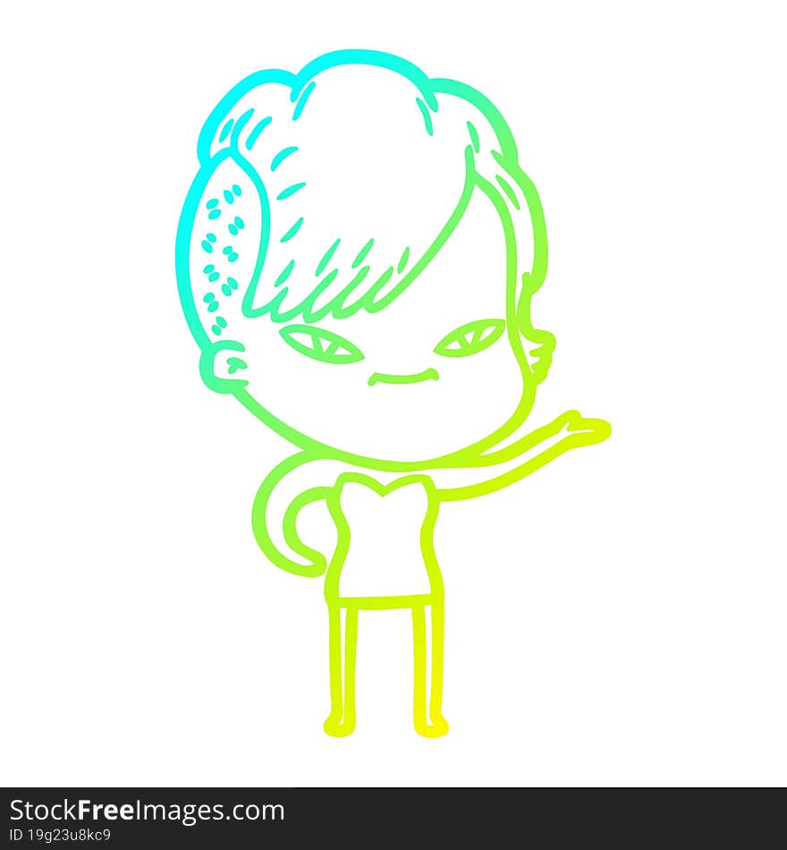 Cold Gradient Line Drawing Cute Cartoon Girl With Hipster Haircut