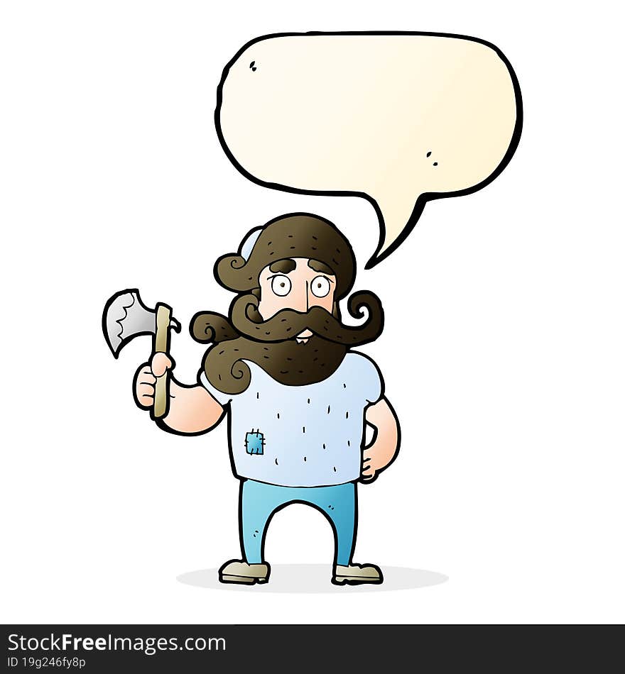 cartoon lumberjack with axe with speech bubble