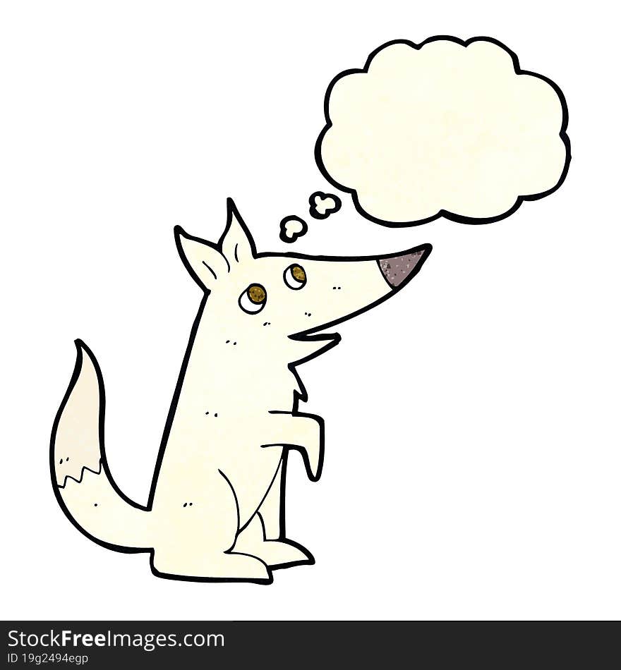 cartoon wolf cub with thought bubble